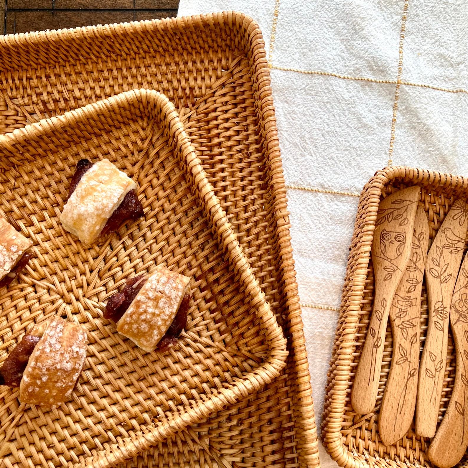 Rattan Woven Trays Versatile Baskets for Serving, Storage, and Montessori Play