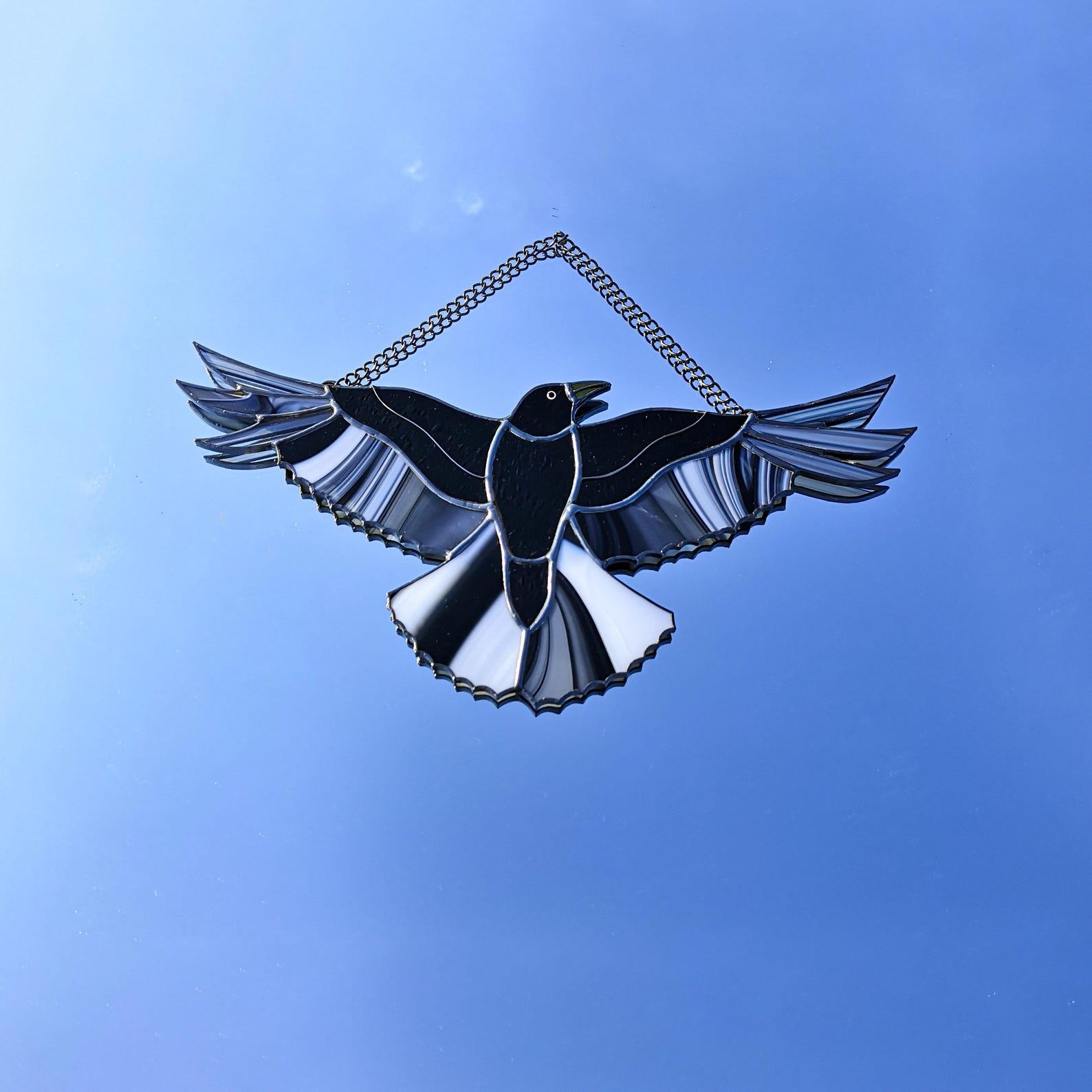 Raven Suncatcher – Stained Glass Halloween & Fall Decor – Unique Bird Window Hanging – Handmade Present