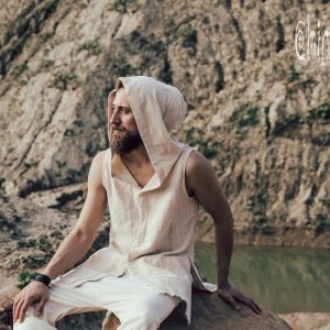 Raw Cotton Man Hooded Shirt Boho Big Hood Vest for Men’s Bohemian Style