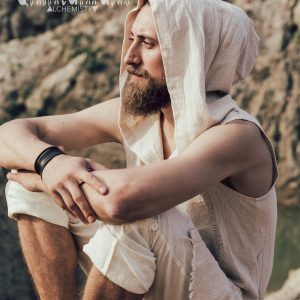 Raw Cotton Man Hooded Shirt Boho Big Hood Vest for Men’s Bohemian Style