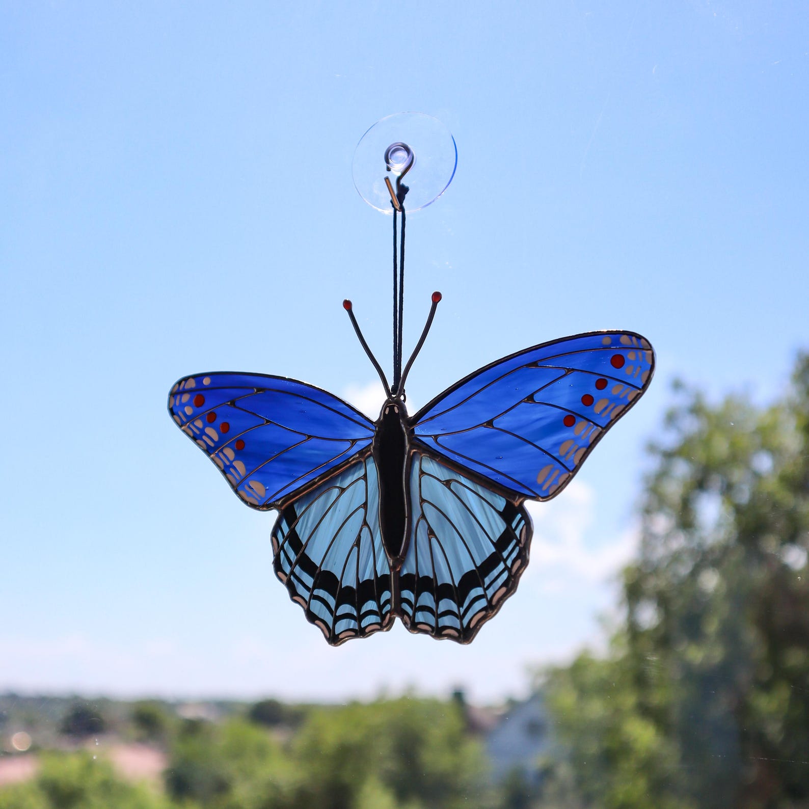 Red-Spotted Purple Butterfly Suncatcher – Stained Glass Window Hanging – Handmade Present for Mom – Modern Home Decor