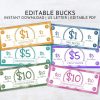 Rewarding Kids with Fun and Editable Mom Bucks Printable Chore Bucks, Allowance Play Money