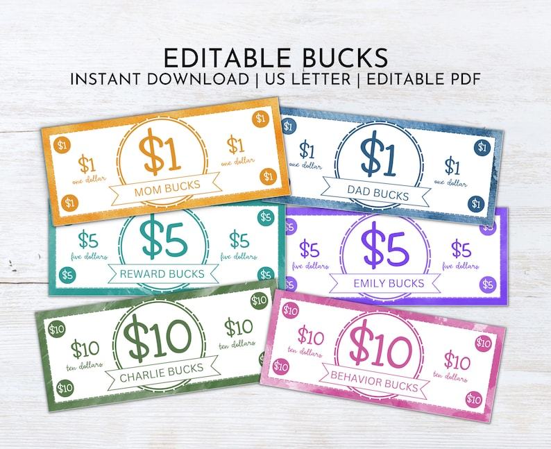 Rewarding Kids with Fun and Editable Mom Bucks Printable Chore Bucks, Allowance Play Money