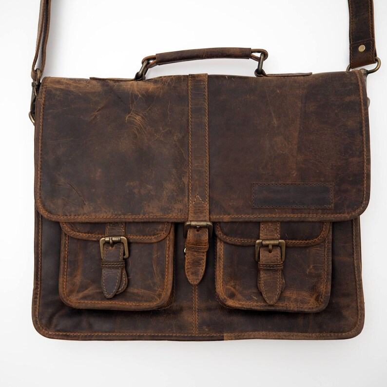 Reworked Personalized Brown Buffalo Leather Laptop Satchel Versatile and Stylish for Professionals