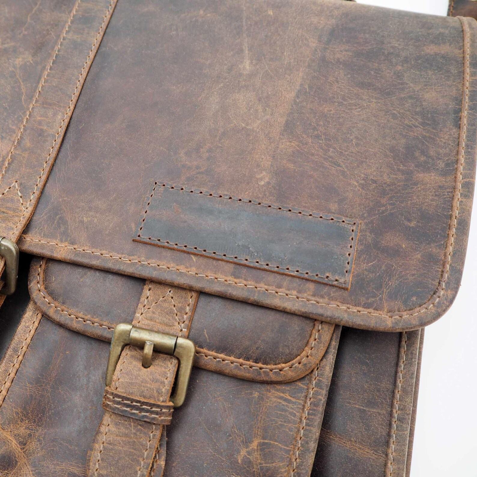 Reworked Personalized Brown Buffalo Leather Laptop Satchel Versatile and Stylish for Professionals