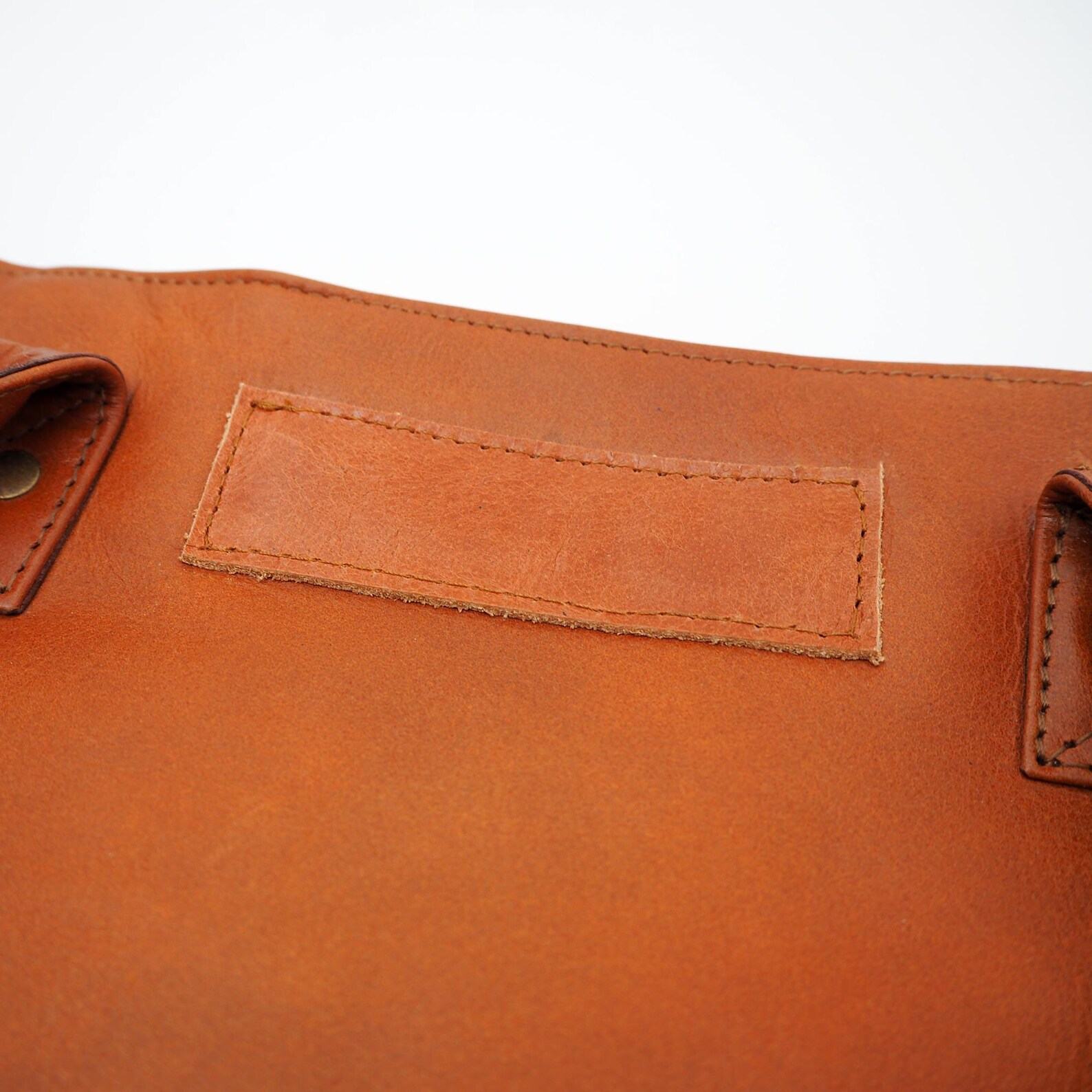 Reworked Personalized Haath Large Brown Leather Handbag Handmade Shoulder Bag for Laptop, Work, or School