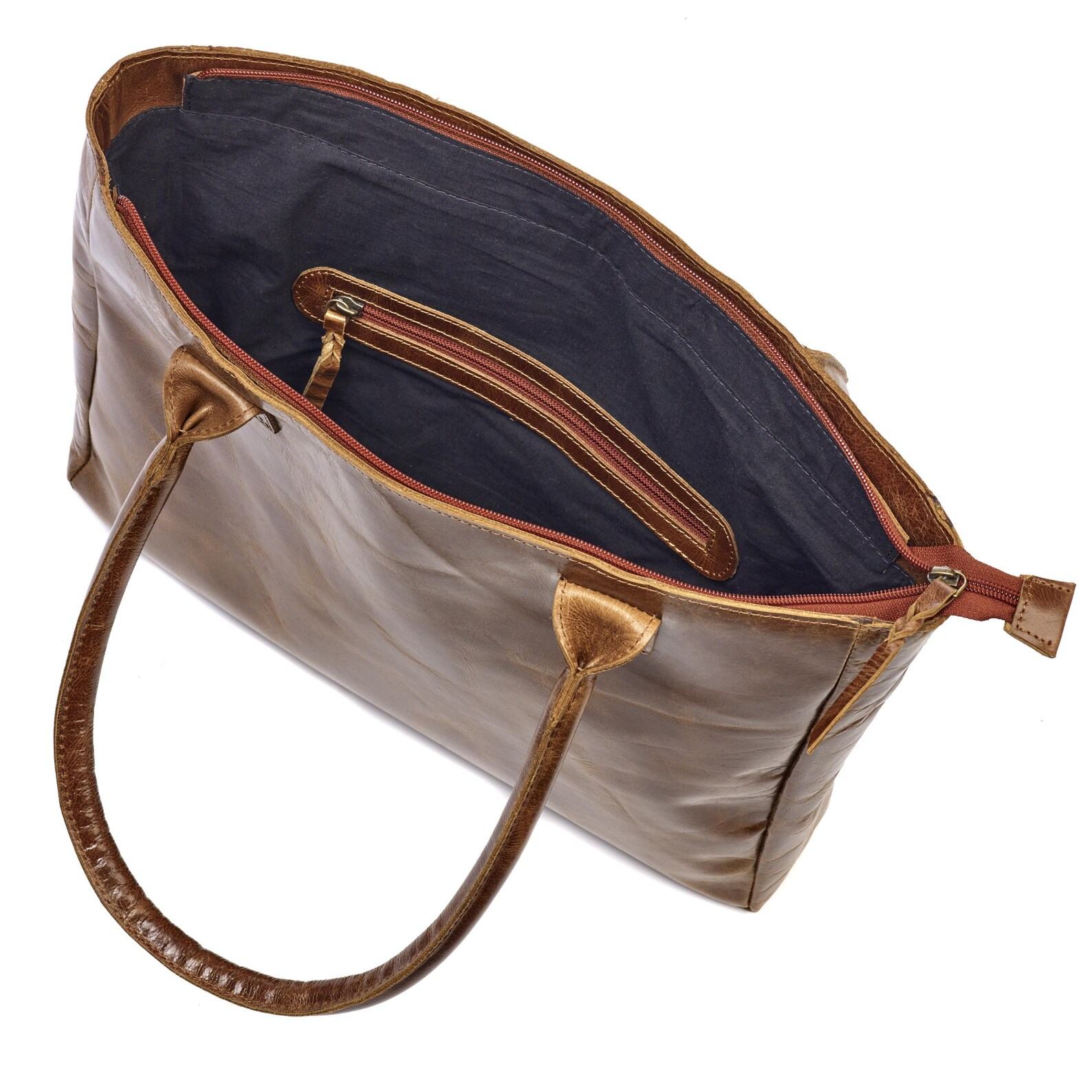 Reworked Personalized Haath Large Brown Leather Handbag Handmade Shoulder Bag for Laptop, Work, or School