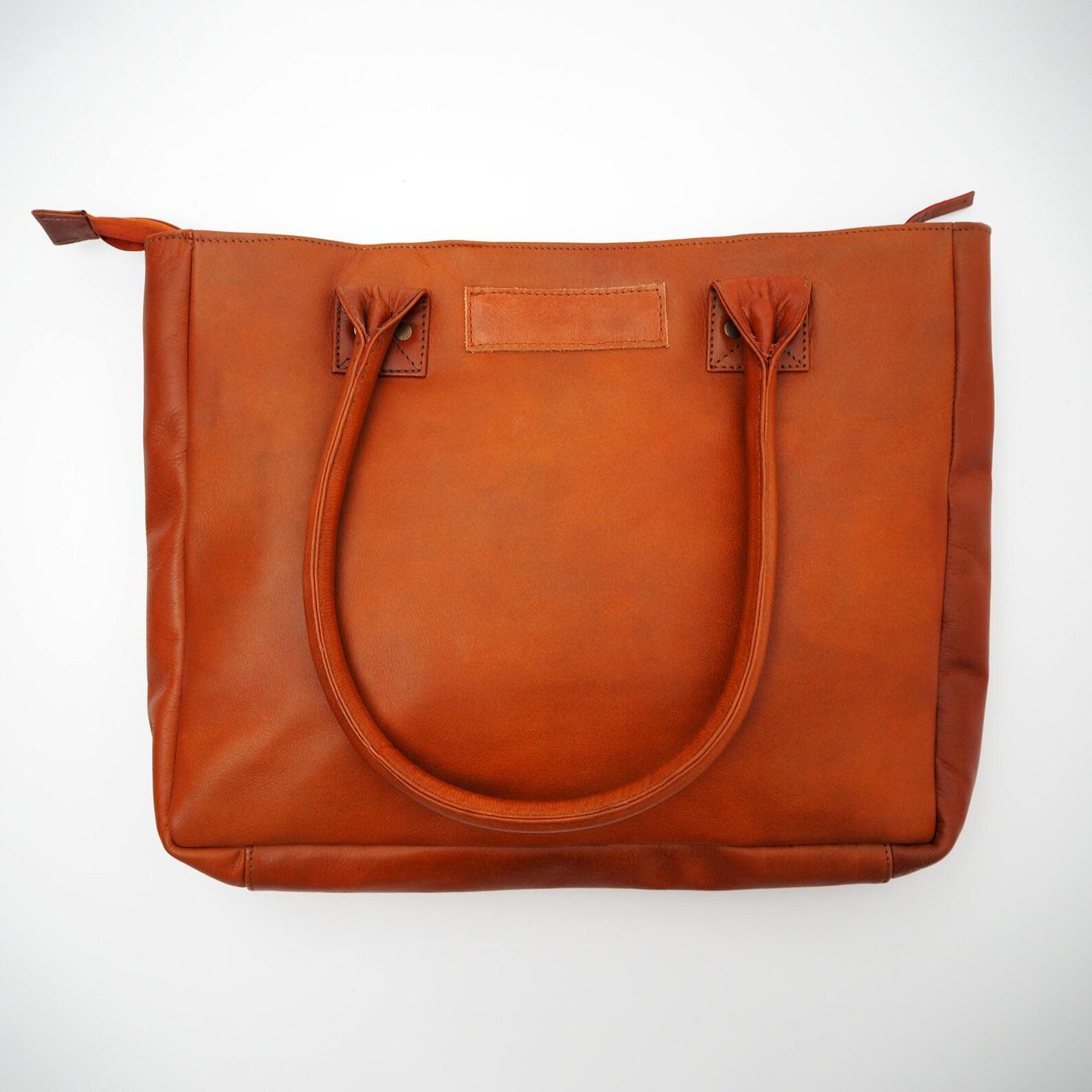Reworked Personalized Haath Large Brown Leather Handbag Handmade Shoulder Bag for Laptop, Work, or School