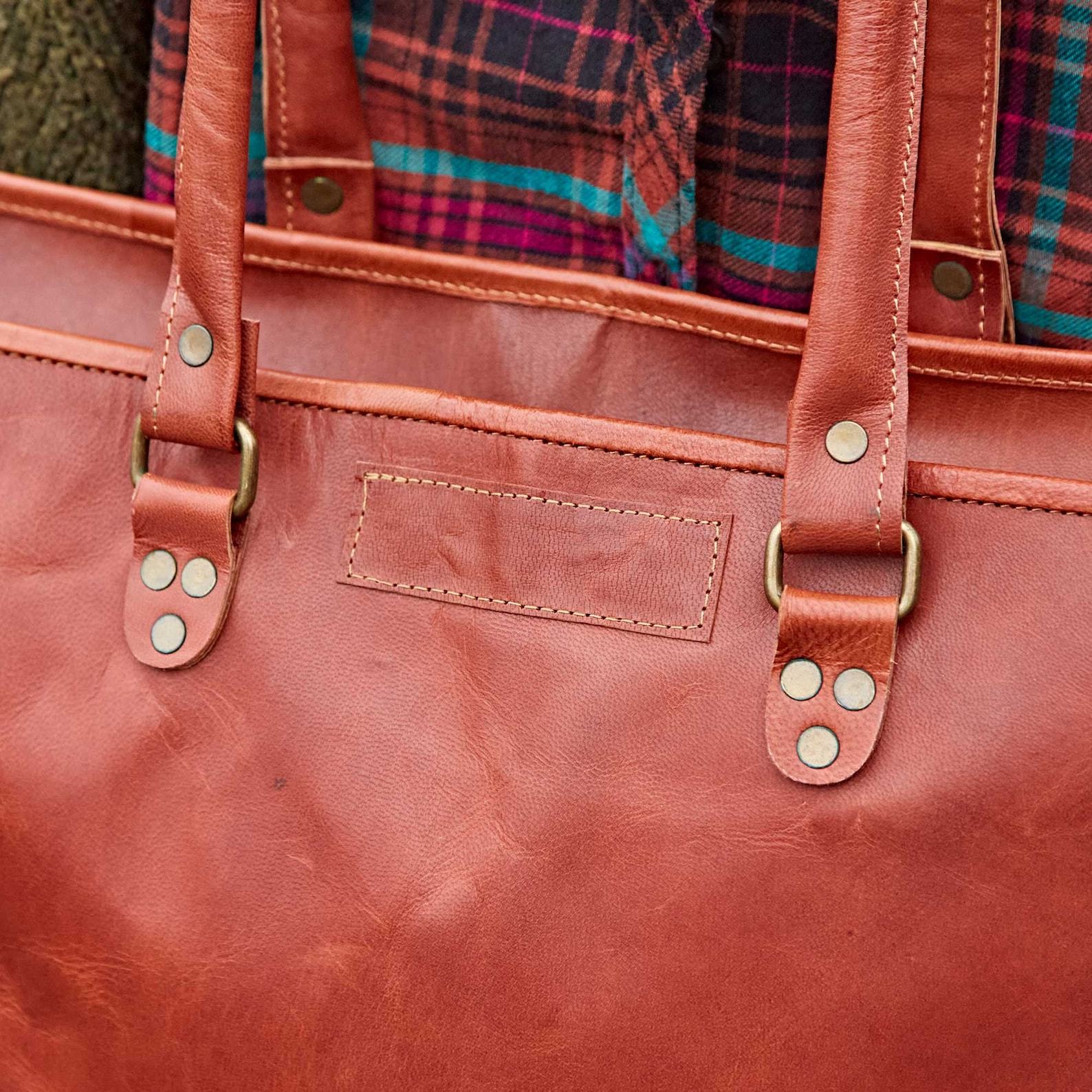 Reworked Personalized Large Brown Leather Shopper Bag Handmade Shoulder Bag for Work, School, or Everyday Use