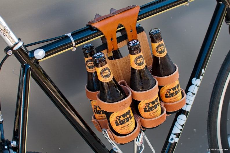 Ride with Refreshment Bike Beer Combo – Leather Wood Bicycle Beer Carrier with Exclusive Discount