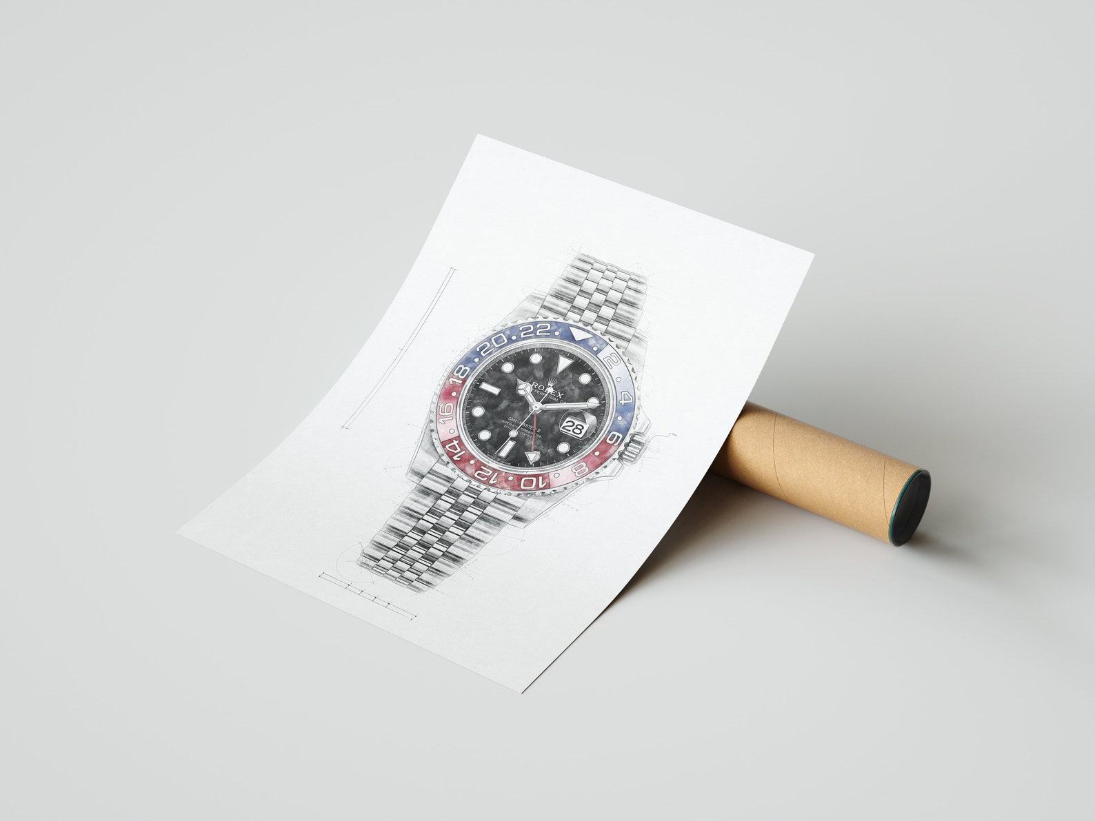 Rolex GMT Master II Ref. 126710BLRO ‘Pepsi’ – Digitally Created Technical Watch Print - Image 3