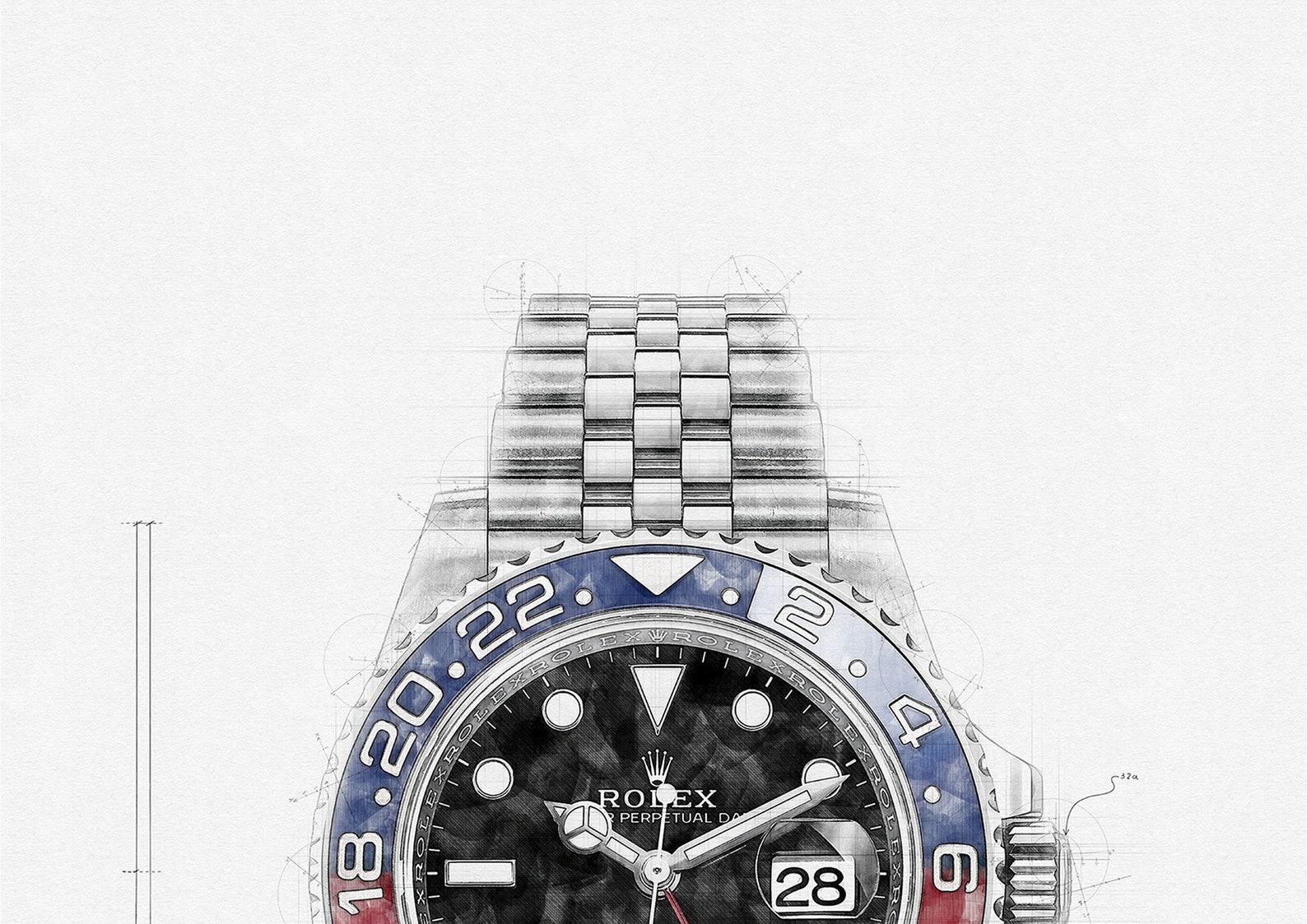 Rolex GMT Master II Ref. 126710BLRO ‘Pepsi’ – Digitally Created Technical Watch Print - Image 4