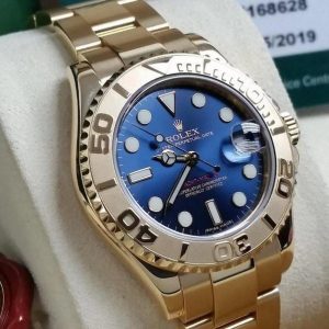 Rolex Yacht-Master 40mm Solid 18k Yellow Gold Blue Dial Engraved Bezel V-Serial 2019 RSC Papers