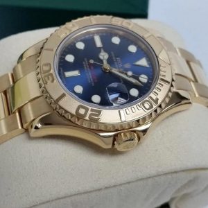 Rolex Yacht-Master 40mm Solid 18k Yellow Gold Blue Dial Engraved Bezel V-Serial 2019 RSC Papers