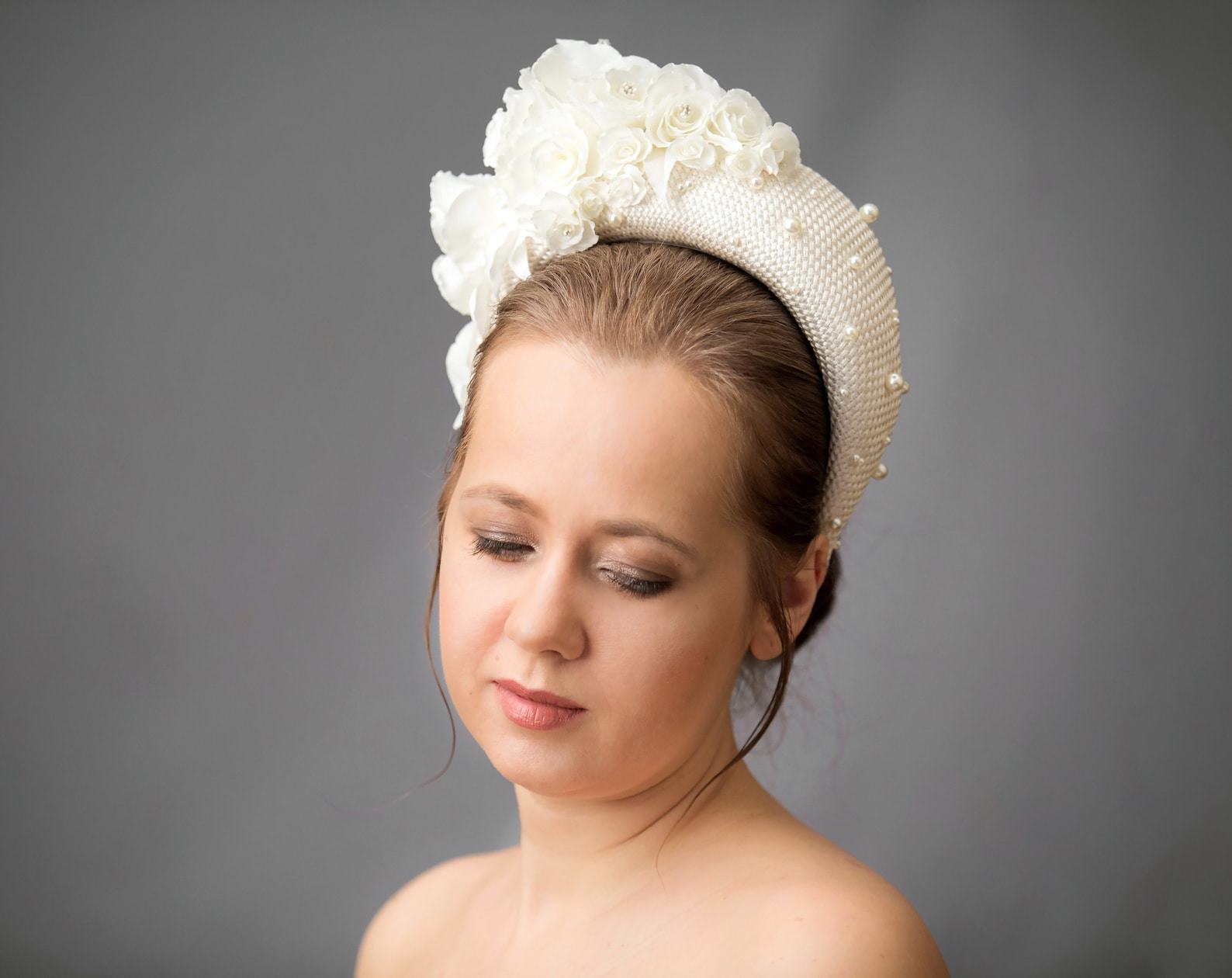 Royal-Inspired Cream Fascinator Headband with Birdcage Veil Elevate Your Bridal Look - Image 2
