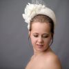 Royal-Inspired Cream Fascinator Headband with Birdcage Veil Elevate Your Bridal Look