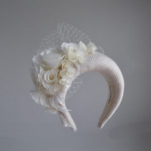 Royal-Inspired Cream Fascinator Headband with Birdcage Veil Elevate Your Bridal Look