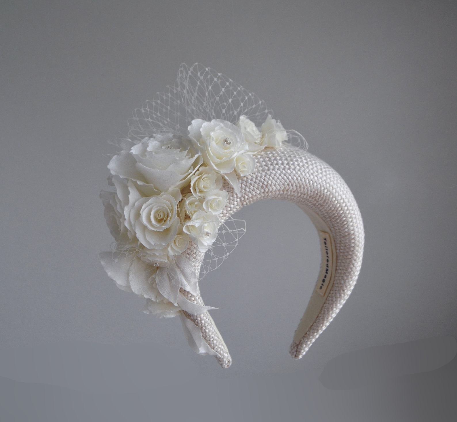 Royal-Inspired Cream Fascinator Headband with Birdcage Veil Elevate Your Bridal Look - Image 4
