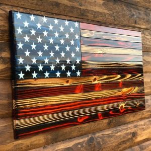 Rustic American Flag Charred Wood, Patriotic Symbol of Freedom
