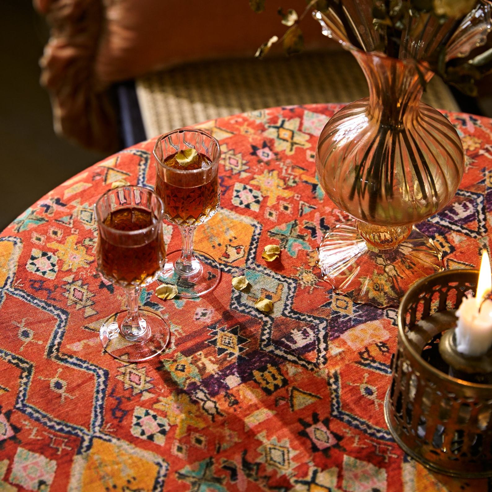 Rustic Charm Orange Red Boho Linen Tablecloth for Festive Gatherings