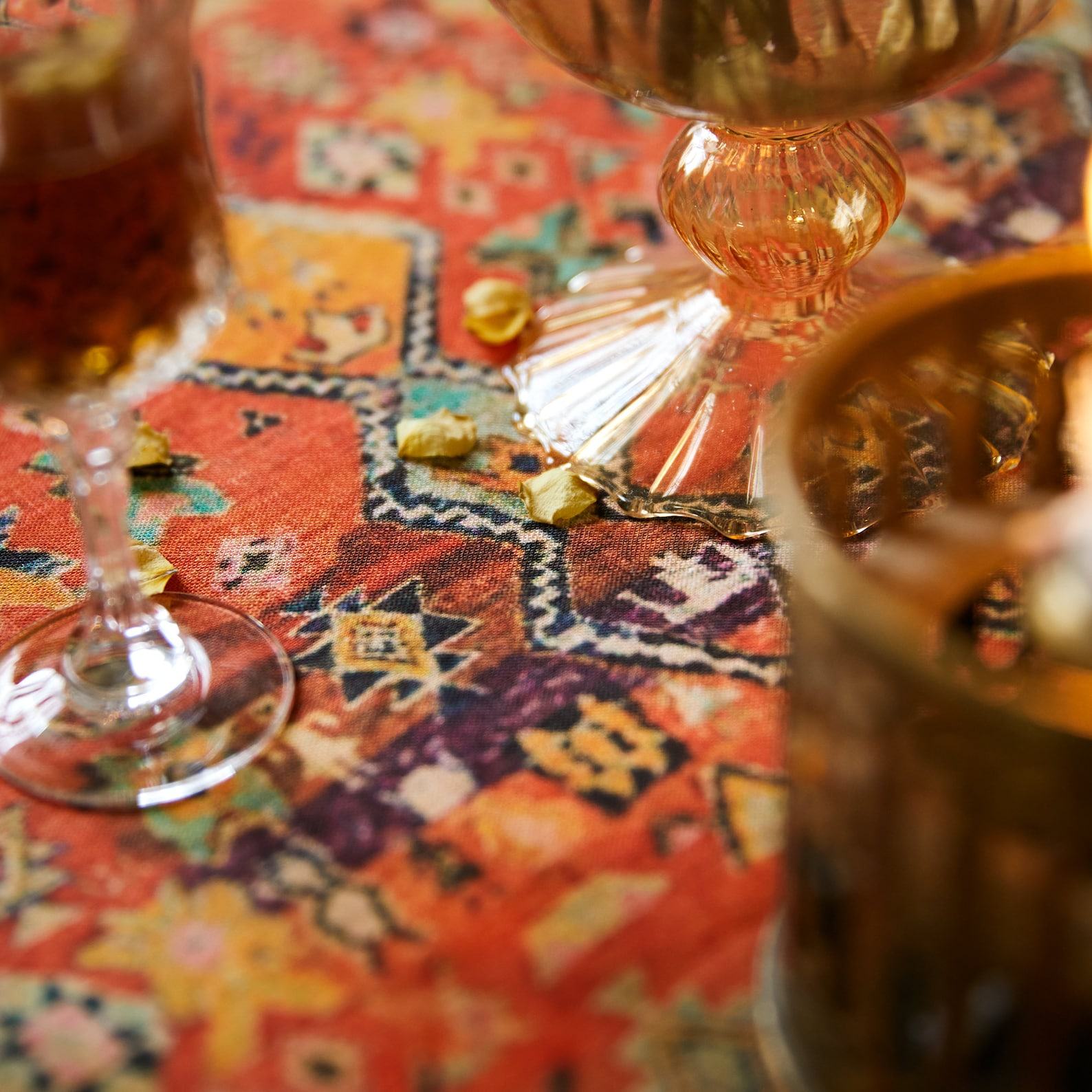 Rustic Charm Orange Red Boho Linen Tablecloth for Festive Gatherings