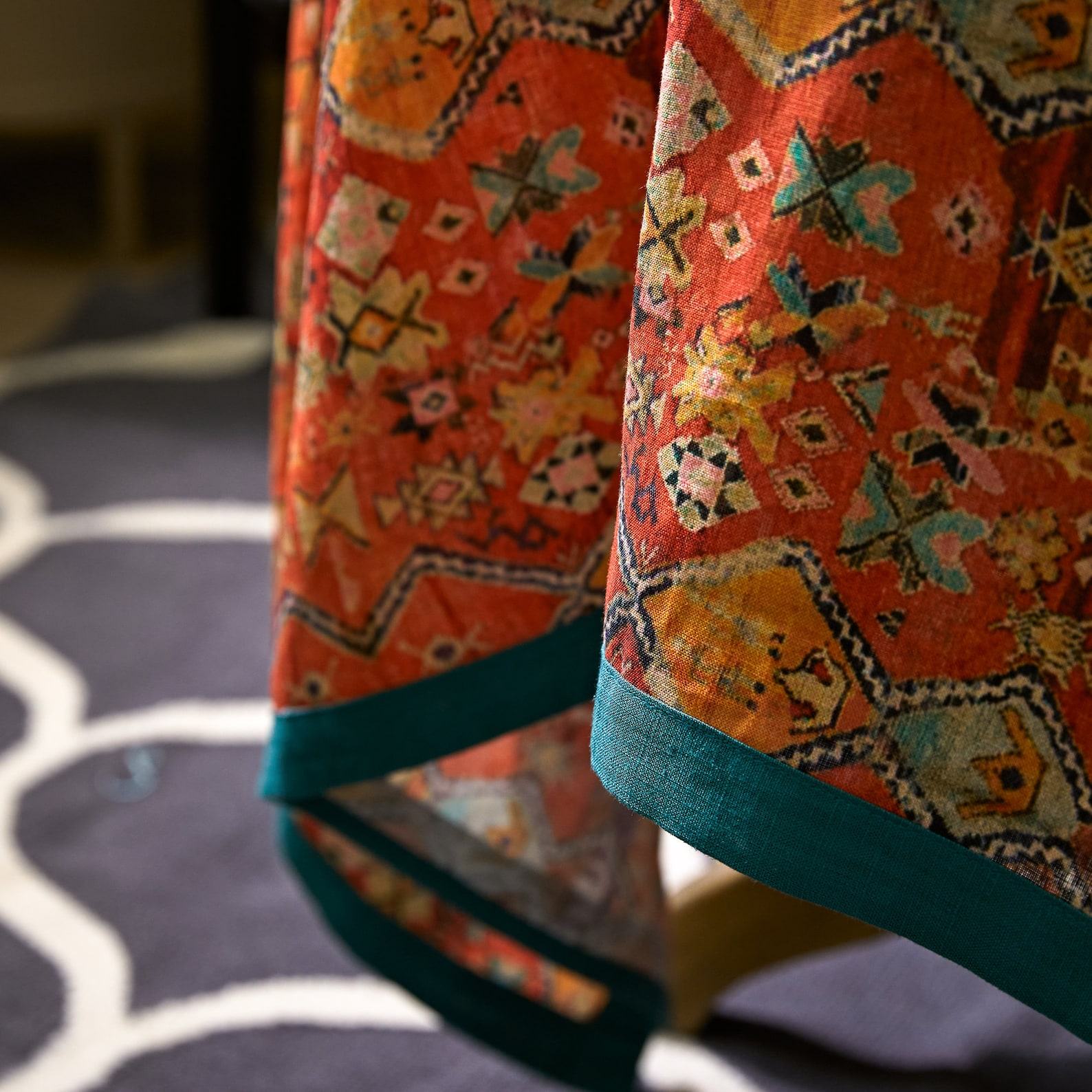 Rustic Charm Orange Red Boho Linen Tablecloth for Festive Gatherings