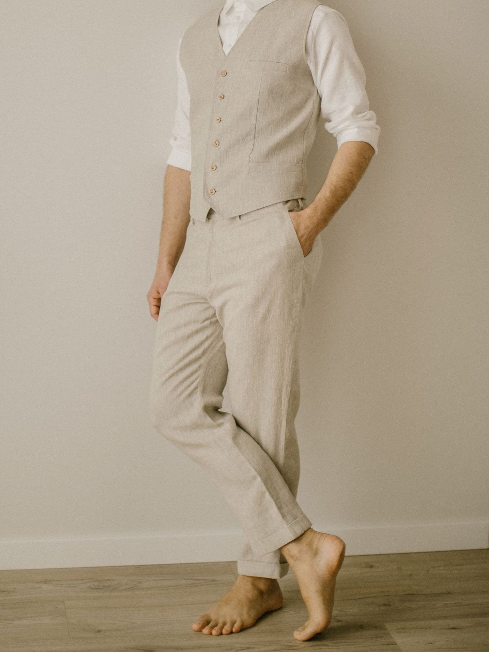 Rustic Elegance Linen Trousers for Men – Smart Casual, Wedding-Ready - Image 2