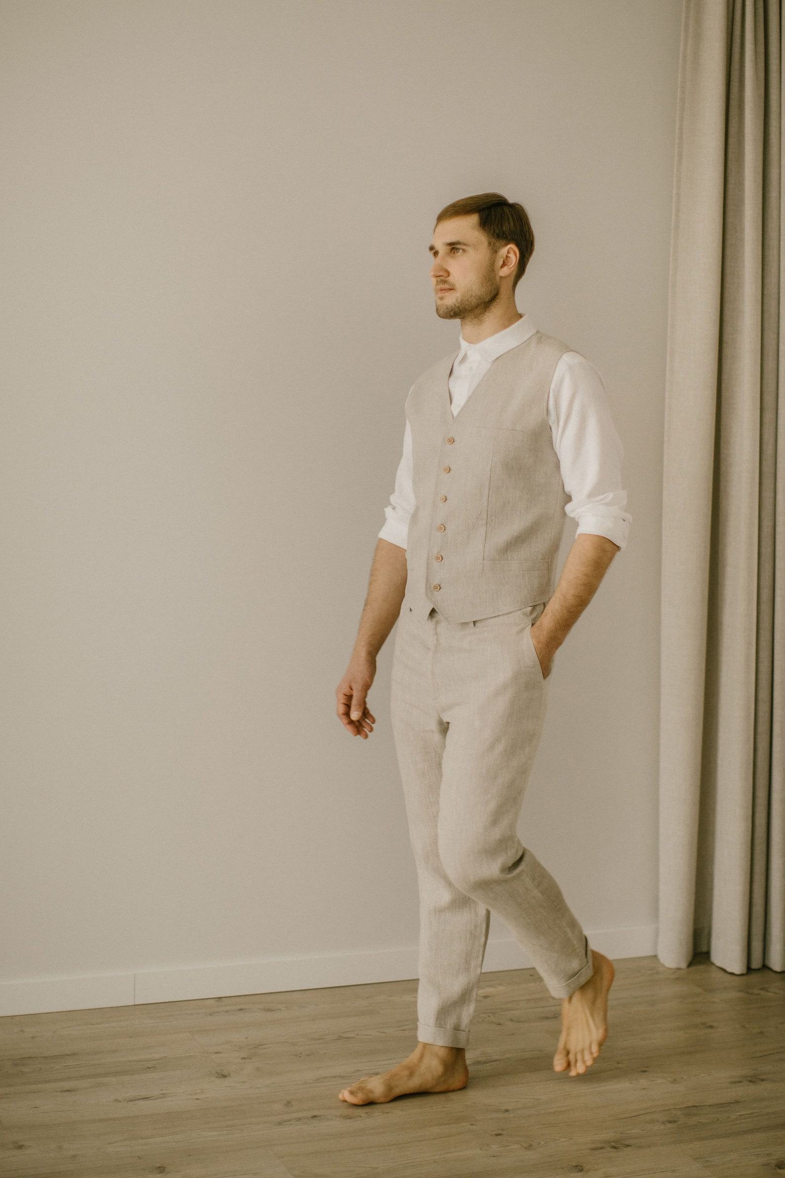 Rustic Elegance Linen Trousers for Men – Smart Casual, Wedding-Ready - Image 4