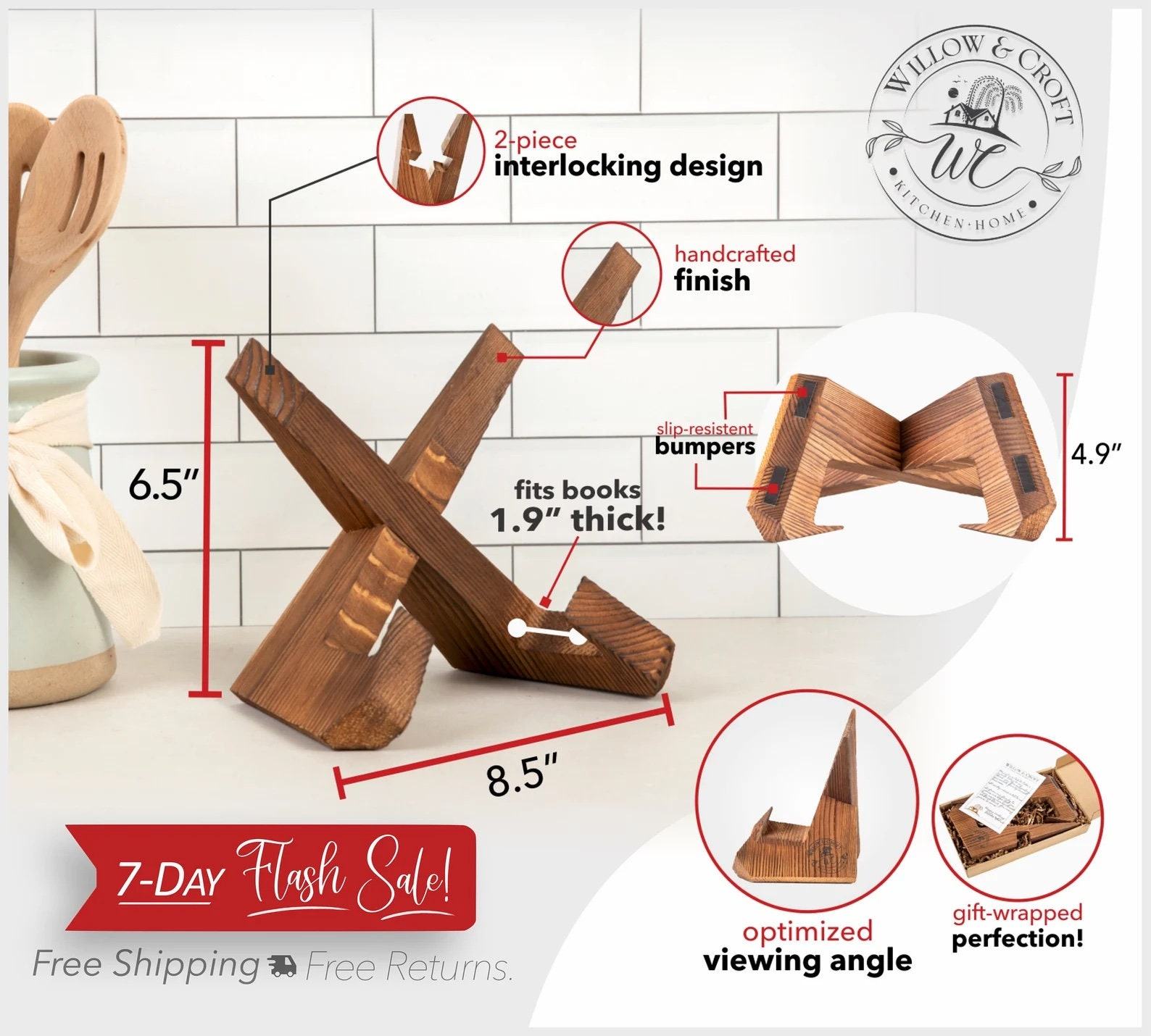 Rustic Farmhouse Cookbook Stand Display Your Recipes, Photos, and iPad in Style - Image 3