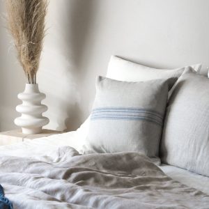 Rustic Linen Pillowcase Duo Blue Striped Elegance for Your Home