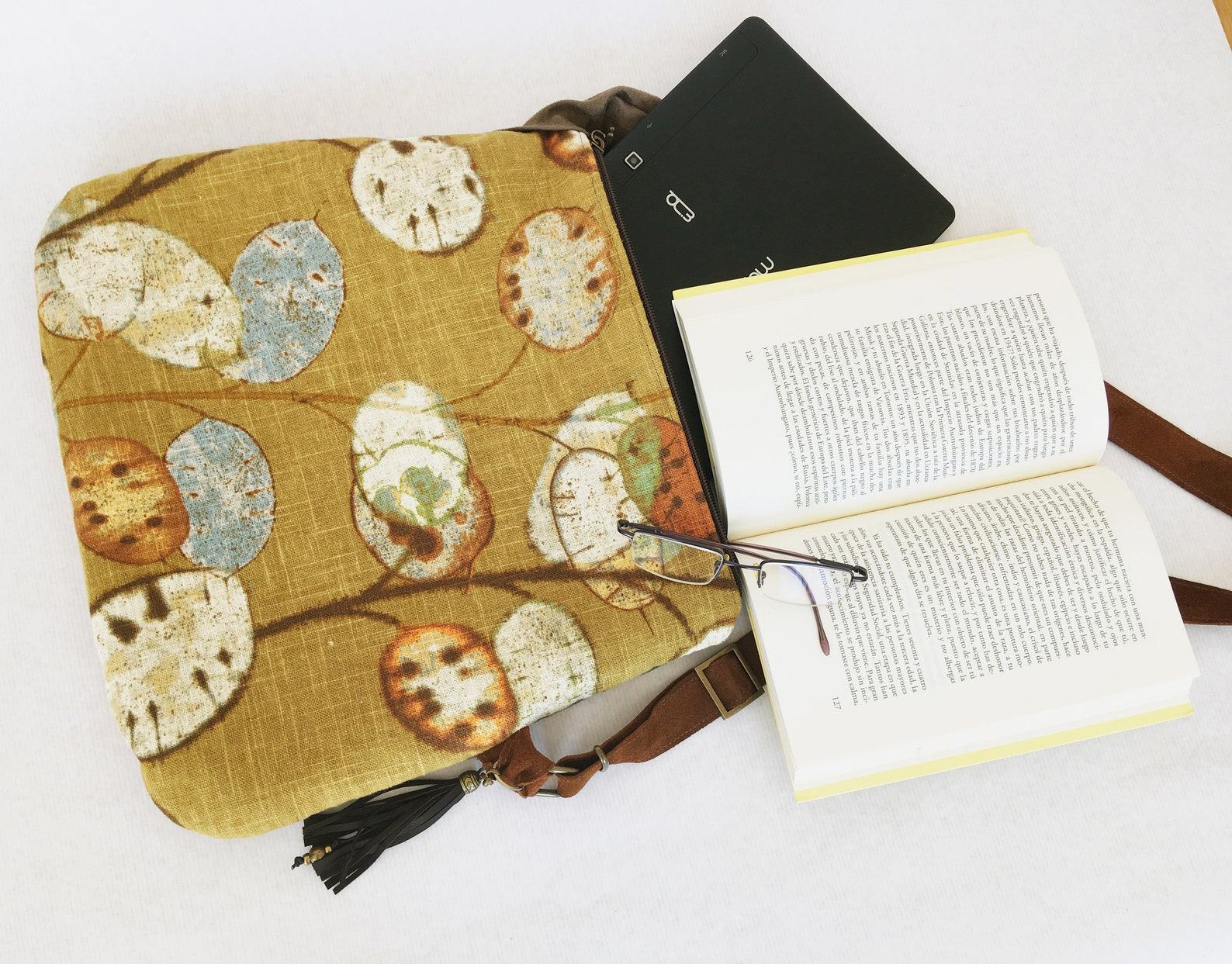 Rustic Linen Print Hobo Crossbody Bag A Bohemian Rhapsody in Mustard Yellow - Image 6