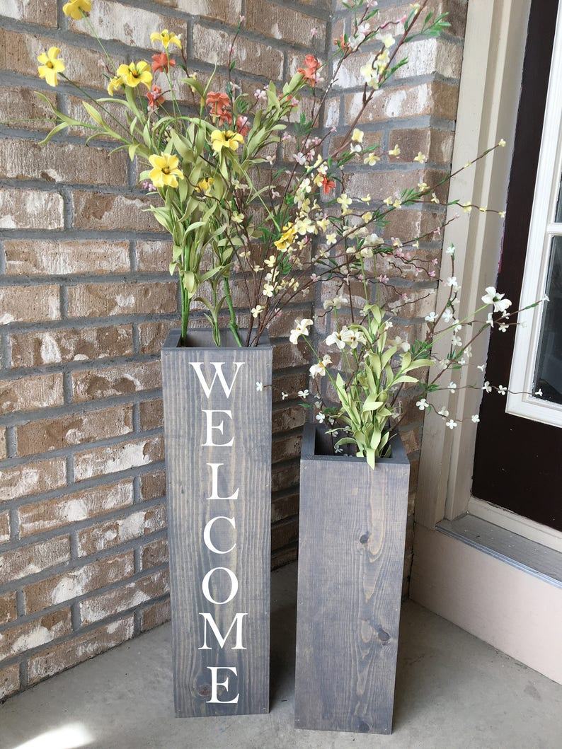 Rustic Reclaimed Wood Porch Vases Welcome Home with Farmhouse Charm