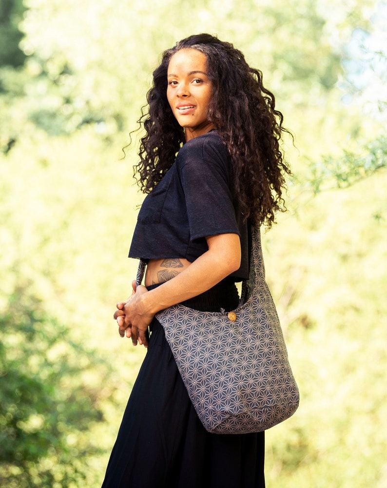 Sacred Geometry Shoulder Bag Eco-Friendly Cotton with Secure Zipper