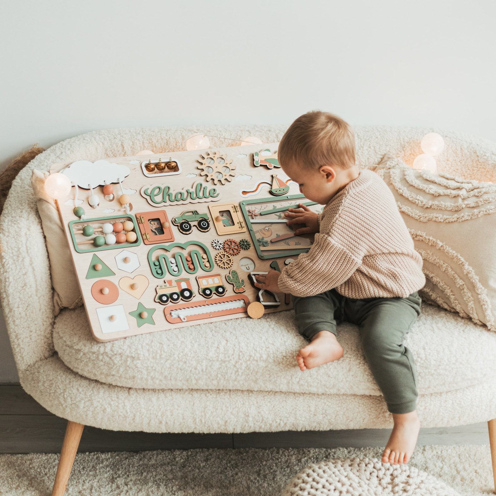 Safari Adventure Busy Board  Extra Large Toddler Activity Center with Stand – Educational Toy for 1st Birthday Presents