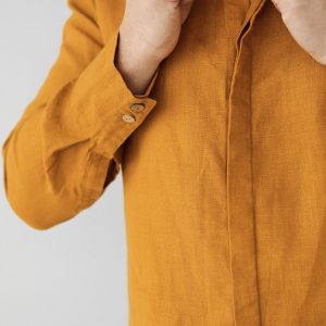 Saffron Linen Band Collar Shirt A Timeless Classic for Elegant Occasions