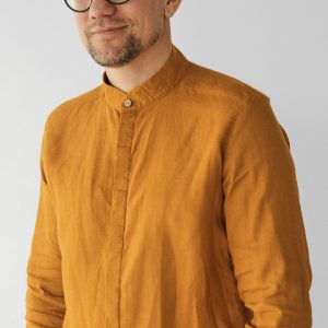 Saffron Linen Band Collar Shirt A Timeless Classic for Elegant Occasions