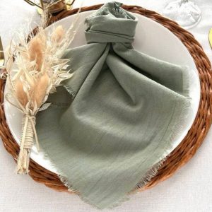Sage Green Boho Napkins Elevate Your Rustic Wedding Decor with Cheesecloth Elegance