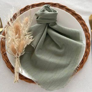 Sage Green Boho Napkins Elevate Your Rustic Wedding Decor with Cheesecloth Elegance