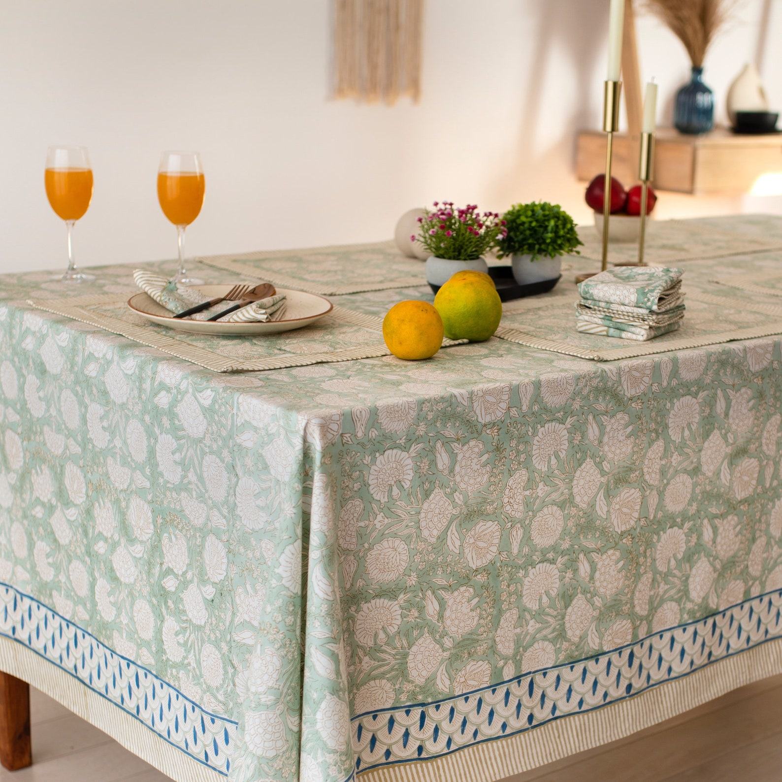 Sage Green Floral Tablecloth Elevate Your Dining with Boho Charm