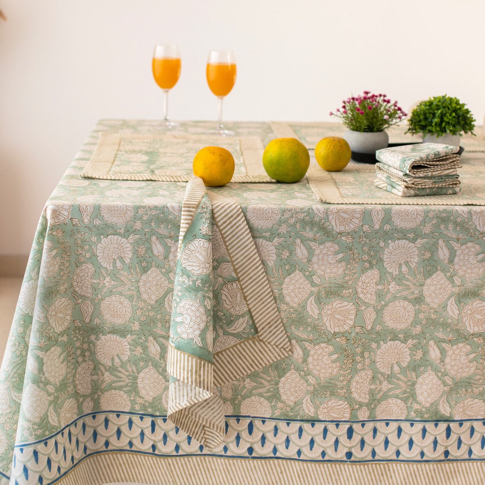 Sage Green Floral Tablecloth Elevate Your Dining with Boho Charm