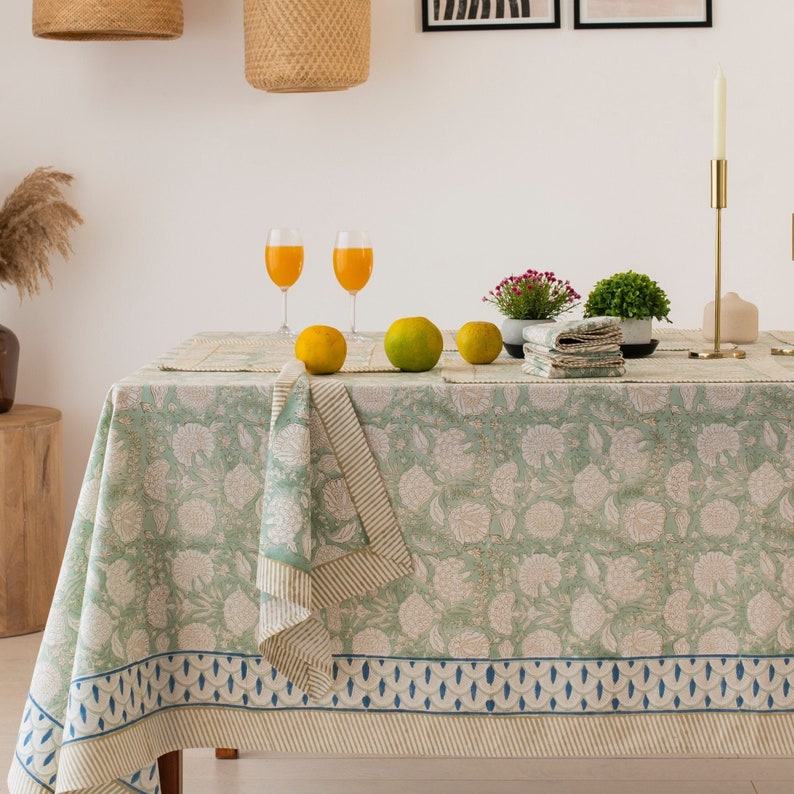 Sage Green Floral Tablecloth Elevate Your Dining with Boho Charm