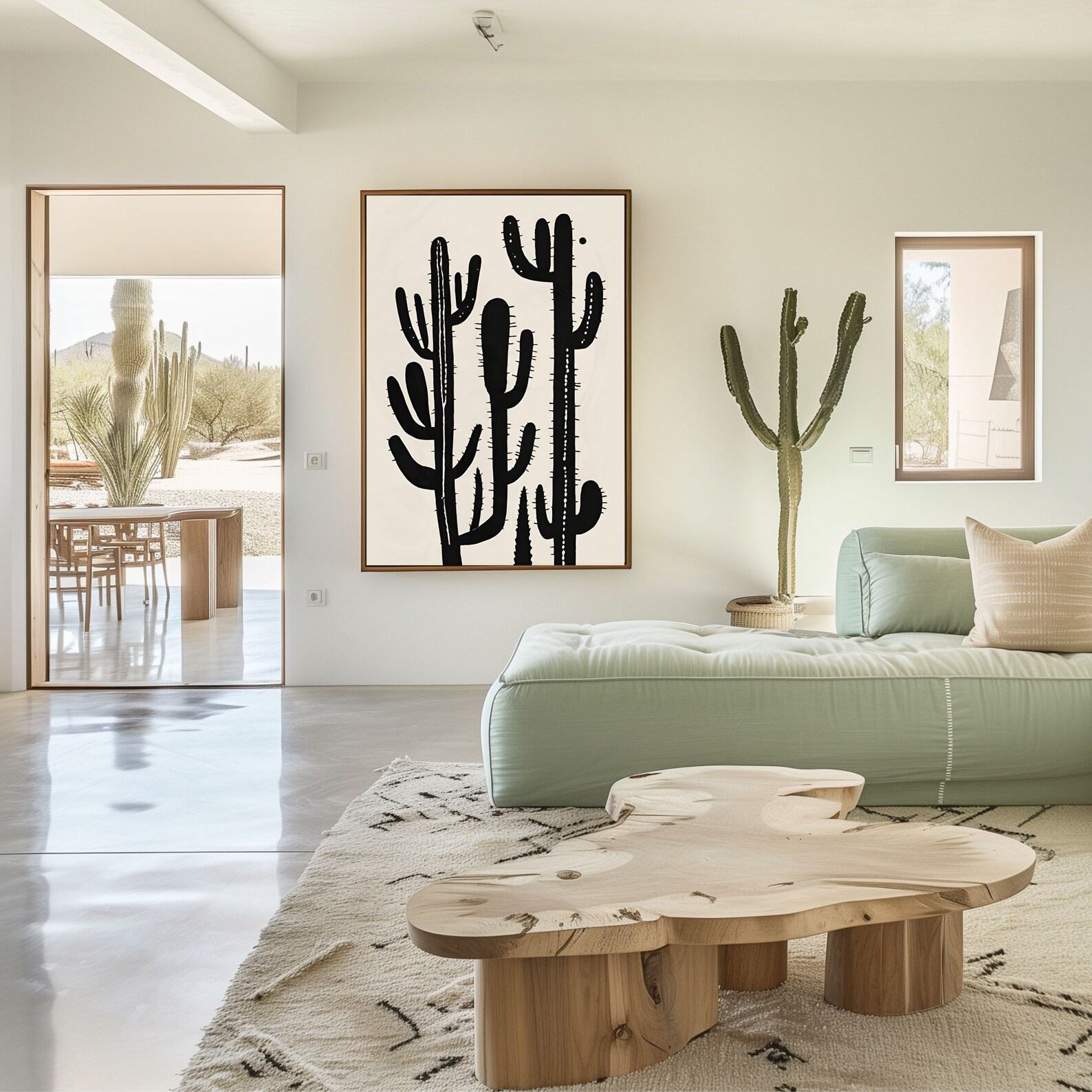 Saguaro Cactus Wall Art Modern Desert Luxe in Black and Cream Block Print