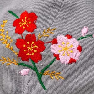 Sakura Blossom Embroidered Washed Cotton Baseball Cap for Summer
