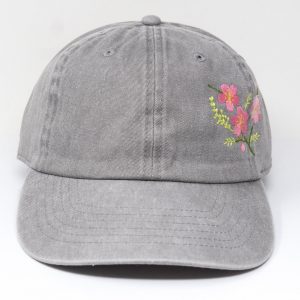 Sakura Blossom Embroidered Washed Cotton Baseball Cap for Summer