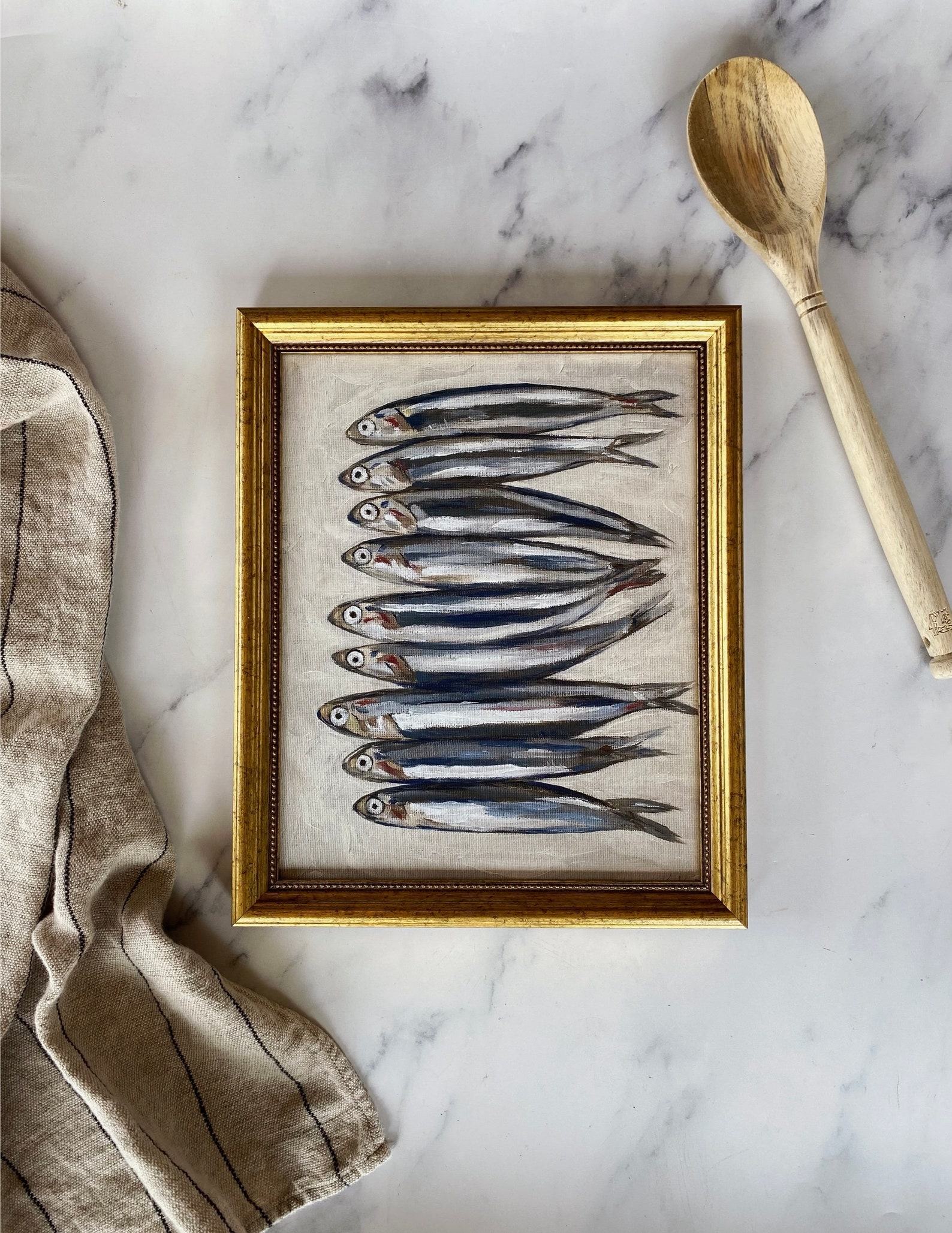 Sardines Art Print Unframed Oil Painting Still Life of Sardines for French Kitchen or Restaurant Fish Decor - Image 2
