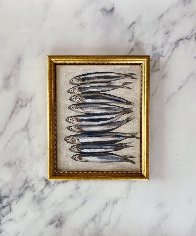 Sardines Art Print Unframed Oil Painting Still Life of Sardines for French Kitchen or Restaurant Fish Decor