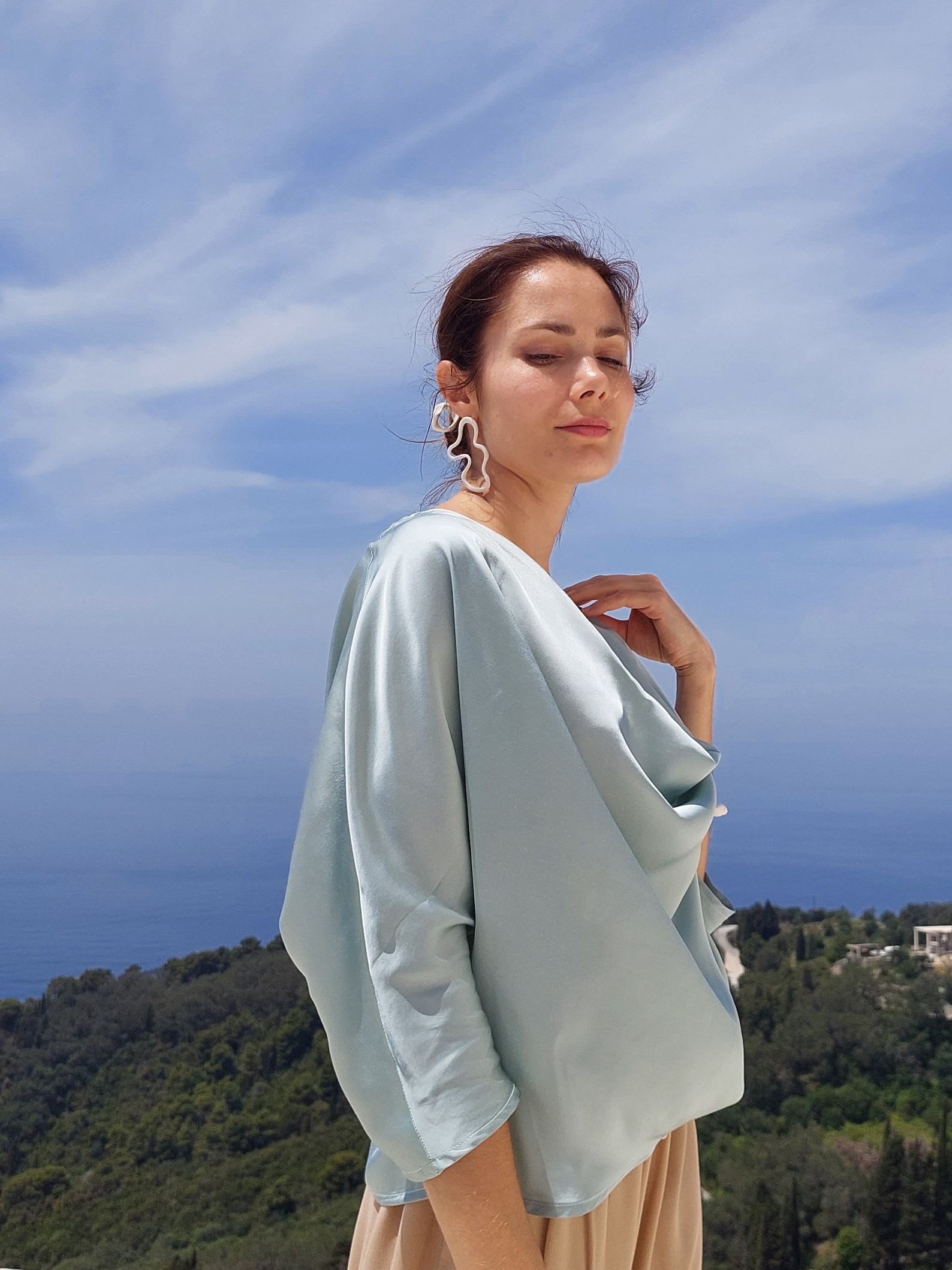 Satin-Soft Draped Blouse Elevate Your Summer Style with Grace and Elegance - Image 3