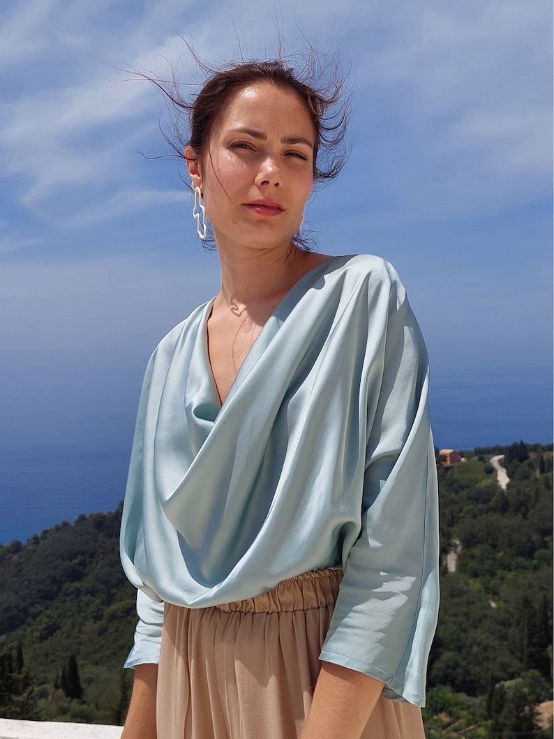 Satin-Soft Draped Blouse Elevate Your Summer Style with Grace and Elegance