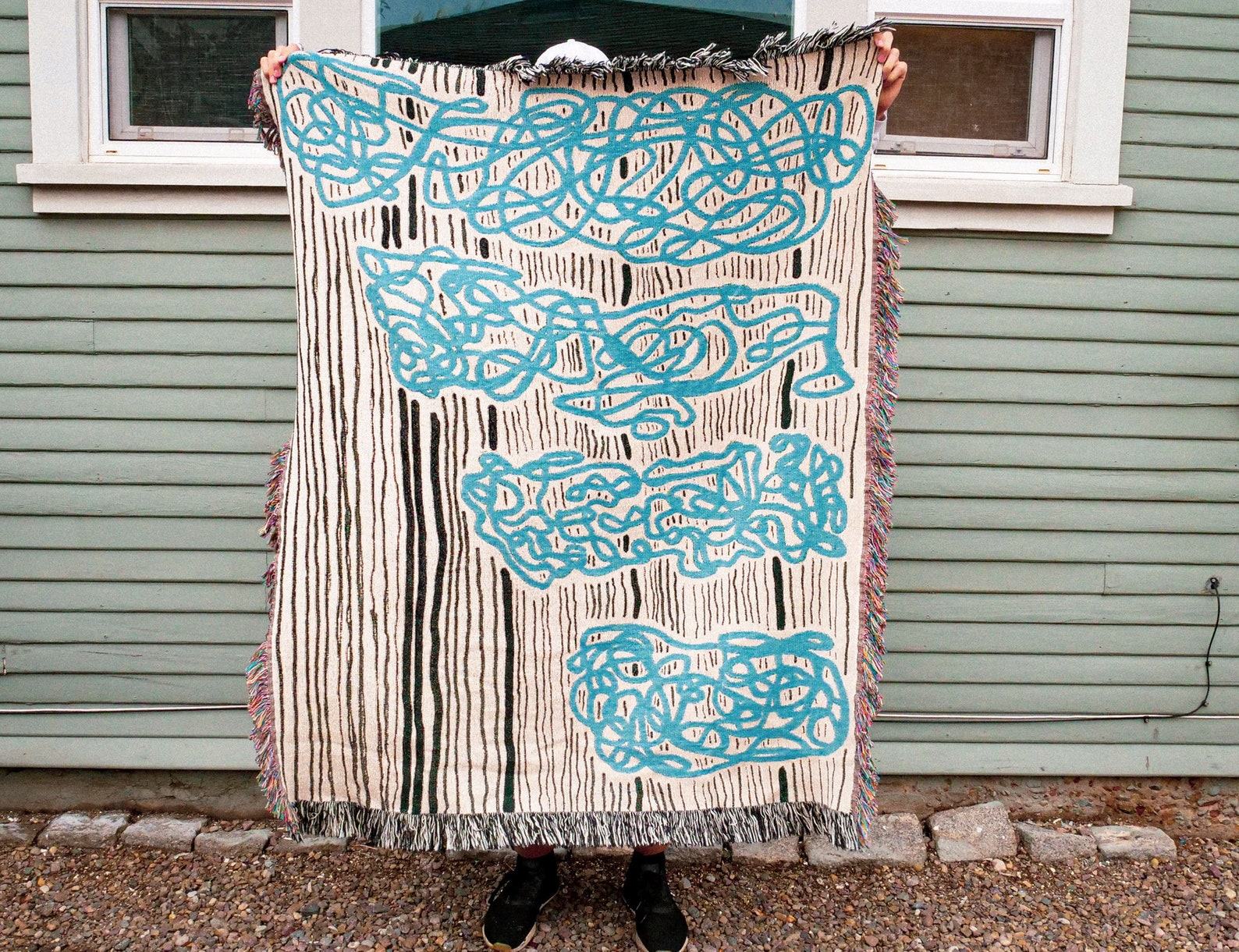 Scribble Pattern Woven Throw Blanket Abstract Art for Your Home - Image 6