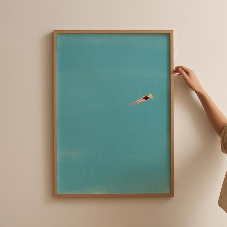 Serene Summer Escape Blonde Beauty Floating in Azure Pool | Minimalist Poolside Art for Beach House Bliss